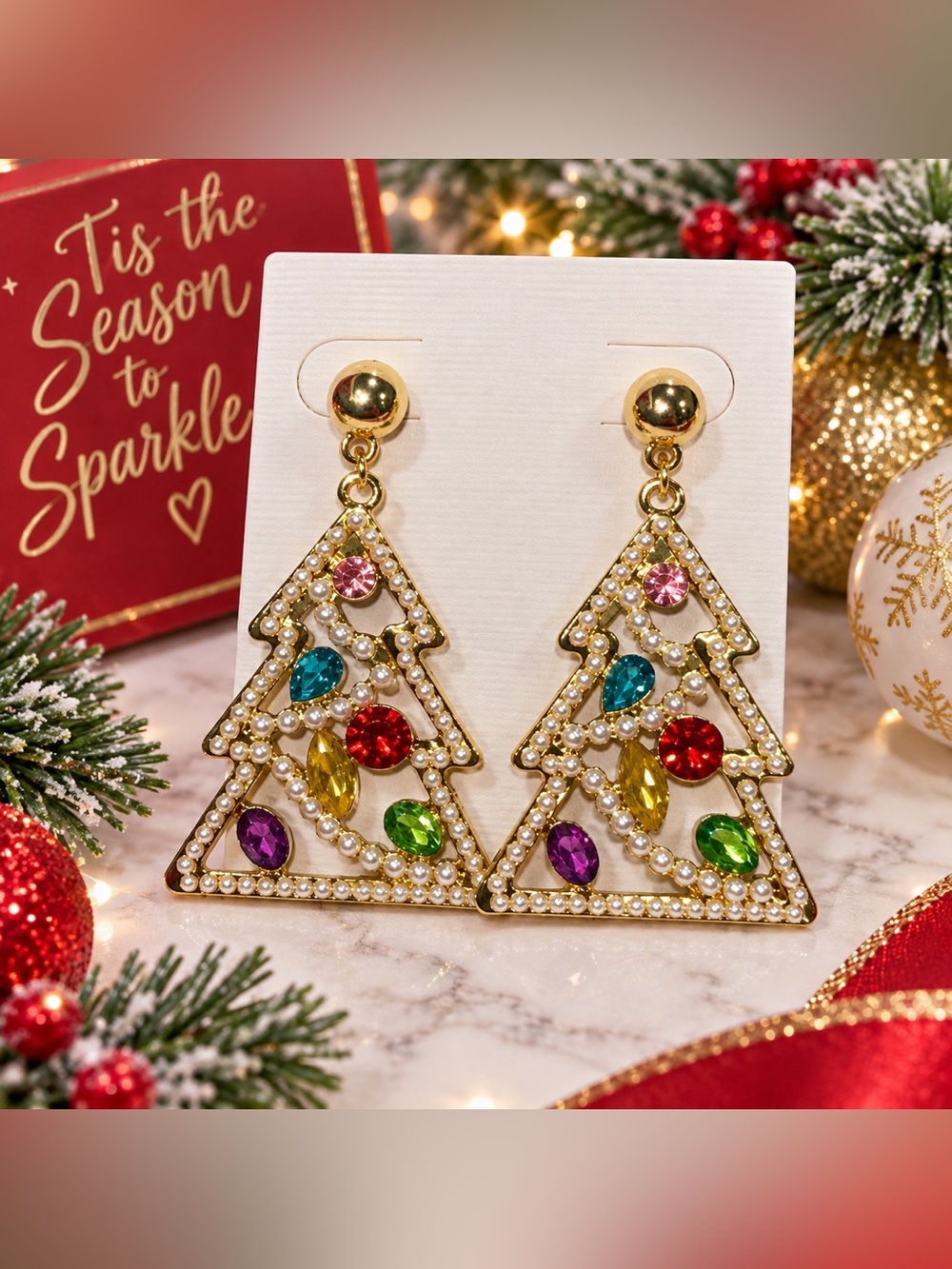 NEW Statement Crystal Christmas Tree Dangle Earrings ✨